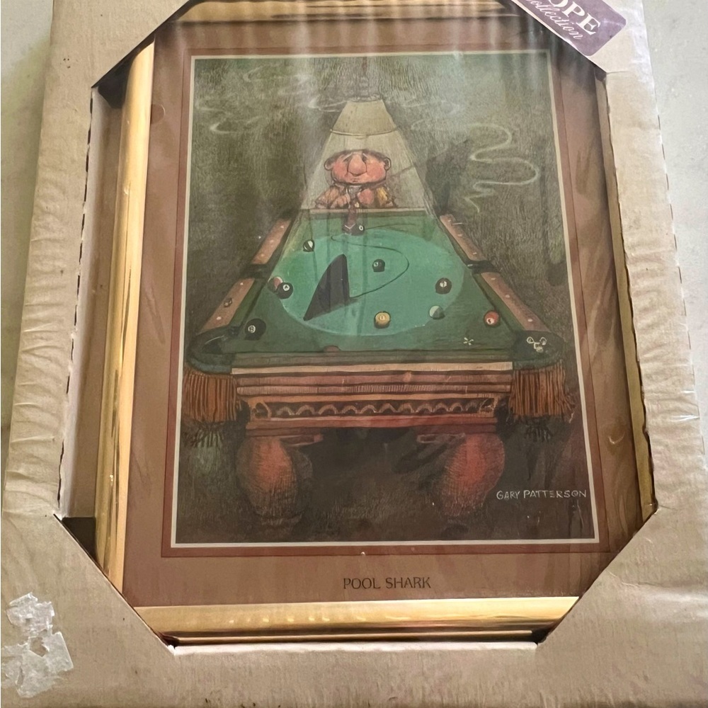 Gary Patterson "Pool Shark" 1980 Pool Wall Print Plaque 8x10 Vintage Sealed